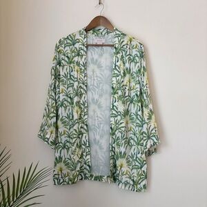 Latte Love Palm Tree Print Short Kimono Robe Medium Tropical Vacation